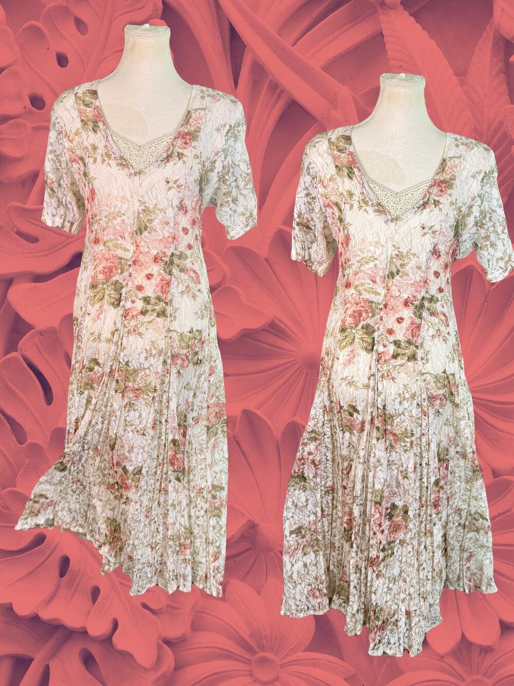 Deadstock Vintage 90s Nostalgia Floral Lace Midi Dress Cottagecore Romantic M